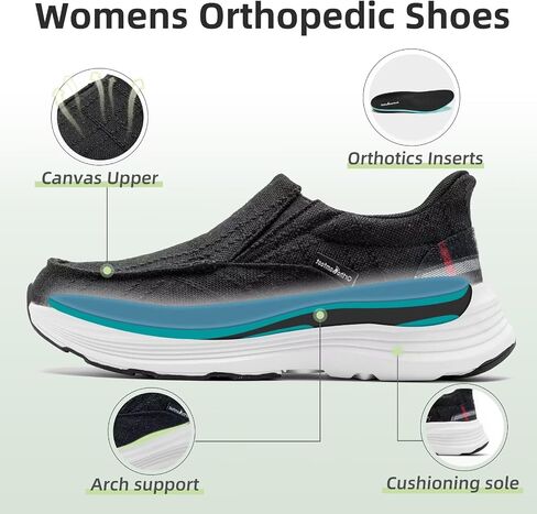 أحذية OrthoComfoot لتقويم العظام خالية من الانزلاق للنساء، أحذية مشي مريحة لتقويم العظام مع دعم قوس لالتهاب اللفافة الأخمصية، أحذية بدون كعب سميكة من القماش لتخفيف آلام القدم والكعب in Saudi Arabia