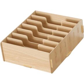 YARNOW Wood File Organizer with 7 Adjustable Dividers Document Letter Mail Tray Paper Sorter Office Tabletop Basket Storage Box