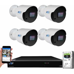 GW Security 8 Channel NVR UltraHD 12MP 4K @30FPS Face/Human/Vehicle Detection PoE Security Camera System with 4 x 6K 12MP IP Microphone Outdoor/Indoor Smart AI Bullet Cameras, Color Night Vision