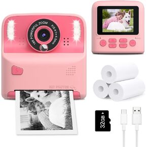 Instant Print Camera for Kids, Christmas Birthday Gifts for Age 3-12, 2.4 Inch Screen Children Selfie Digital Camera, Toddlers Portable Travel Toys for 3 4 5 6 7 8 9 10 Year Old Girls Boys (Blue)