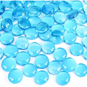 DomeStar 1LB Flat Glass Marbles, Aqua Blue Glass Beads Bulk Vase Fillers Gemstones Decorative Pebbles for Table Aquarium Home Decor DIY Craft