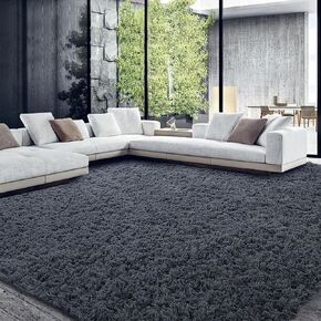 HOMBYS Shaggy Area Rug 10x14 Feet, Ultra Fuzzy Large Plush Faux Fur Carpet for Living Room Bedroom, Non-Skid Fuzzy Rug for Kids Playroom Home Decor, Black