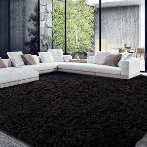 HOMBYS Shaggy Area Rug 10x14 Feet, Ultra Fuzzy Large Plush Faux Fur Carpet for Living Room Bedroom, Non-Skid Fuzzy Rug for Kids Playroom Home Decor, Black