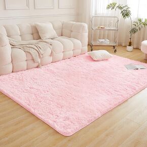 Litanika 3x5 Fuzzy Area Rug for Living Room Bedroom, Pink Shag Furry Rug for Nursery Kids Playroom, Cute Soft Plush Shaggy Faux Fur Girls Room Decor Carpet, Non-Slip, Non-Shedding Indoor Floor Rug