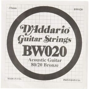 D'Addario BW020 Bronze Wound Acoustic Guitar Single String, 020