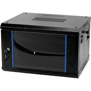 QWORK 6U Network Server Cabinet Enclosure, Wall Mount Server Cabinet Network Rack Vented Enclosure(24" Deep), for 19" IT Equipment, A/V, with Lockable Glass Door & Removable Side Panels, Black