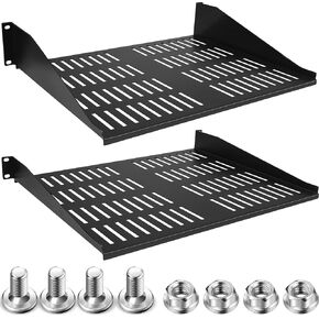 2 Pcs 1U 2U Server Rack Shelf Universal Vented Rack Mount Shelf Network Shelf Server Rack Mounting Tray for Air Circulation 19 Inch Network Equipment Rack and Cabinet Wall Mount Rack, 14.5 Inch Deep