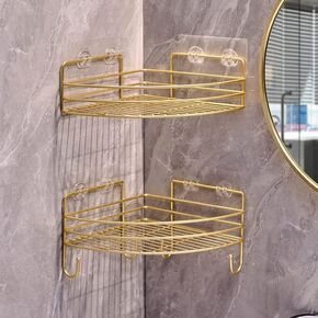 Corner Shower Shelves with 4 Hooks, 2-Tier Stainless Steel Bathroom Shower Organizers, Wall Mounted Caddy Shelves No Drilling with Adhesive, Triangle Storage Shelf for Toilet, Dorm and Kitchen, Black