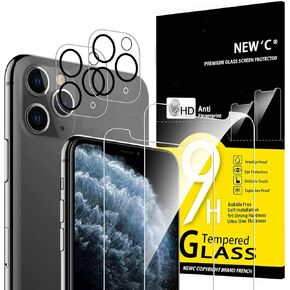 NEW'C 4 Pack, 2 Pack Screen Protector for iPhone 11 + 2 Pack Camera Lens Protector, Sensor Protection,Case Friendly Tempered Glass Film