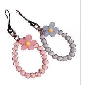 1Pc Pink Mobile Phone Strap Beaded Flower Bracelet Creative Hanging Rope Keychain Mobile Phone Lanyard Beaded Flower Anti-Lost Phone Case Lanyard Girl Women's Wrist Strap Phone Charms,Accessories