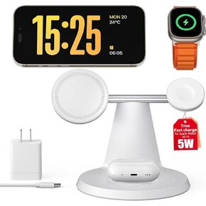 3-in-1 Wireless Charging Station for Apple Devices - Fast Charging Station for iPhone and Watch with MagSafe, Stable Charger Stand for iPhone 12-15 & iPhone 16 & iWatch & AirPods
