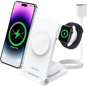 Nillkin 3 in 1 Wireless Charging Station [Apple MFi Certification], Foldable & Portable Magnetic Wireless Charger for iPhone 15 14 13 12 Pro/Pro Max, Apple Watch, Airpods 3/2/Pro, with Adapter