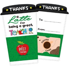 FLYAB 4 Set Teacher Coffee Gift Card Holders with Envelopes Teacher Appreciation Gift Card Holder Teacher Thank You Gift Card Holders End of School Year Gifts for Teacher from Students Kids