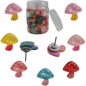 XQingmei Mushroom Push Pins 40 Pieces Cartoon Colored Small Mushroom Thumbtack Decorative Push Pins for Cork Board Whiteboard Photo Wall Office Supplies (Mushroom)