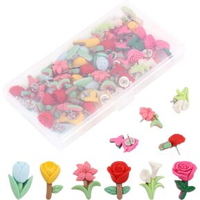 50Pcs Flower Push Pins Decorative Cute Thumb Tacks for Corkboard, Bulletin Board
