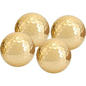 Golden Golf Balls, 4Pcs Gold Plating Double Layer Golf Ball, Golf Balls Bulk, Golf Ball Accessory for Golf Clubs Golfers Lovers Beginners Golf Practicing