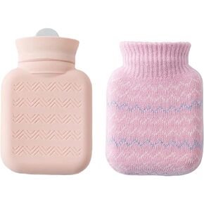 300ml Mini Hot Water Bottle Bag with Knited Cover for Pain Relief, Waist, Back, Neck, Shoulders (Gray)