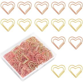 Heart Paper Clips Gold Love Heart Shaped Small Paper Clips Rose Gold Cute Metal Journaling Paper Clamps Paperclips for Women Paper Document Note Sorting Wedding Decoration Crafts 100Pcs