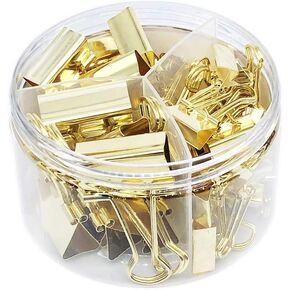 Gold Binder Clips Paper Clamps, Assorted Sizes Set (Small, Medium, Large) for Office School and Home Supplies