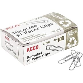 Acco Recycled #1 Paper Clips, 100 Count (A7072365A)