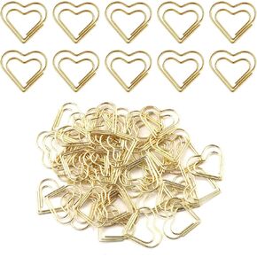 100pcs Mini Gold Heart Paper Clips, Small Cute Love Shaped Paper Clips Stainless Steel Metal Paper Clips Bookmarks for Document Note Sorting Organizing Wedding Decoration Crafts Kids Office Supplies