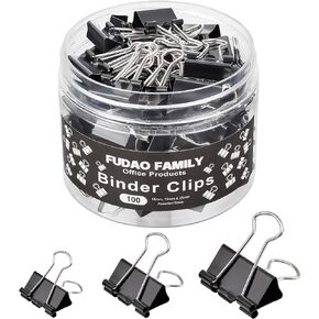 100pcs Binder Clips Assorted Sizes, Black Paper Clamps, Medium, Small, Mini 3 Sizes with Box for Office, School and Home