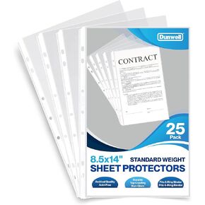 واقي ورق بالحجم القانوني من Dunwell - (ثقيل الوزن، 50 حزمة)، أكمام ورقية قانونية مقاس 8.5 × 14، 7 فتحات مثقوبة لملف قانوني ثلاثي الحلقات أو مجلد ذو 4 حلقات بالحجم القانوني، جودة أرشيفية، واقيات أوراق طويلة in Kuwait