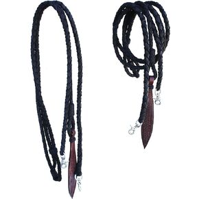 CHALLENGER Horse Western Black Oiled Leather Hand Braided Rommel Reins Popper 6659BK