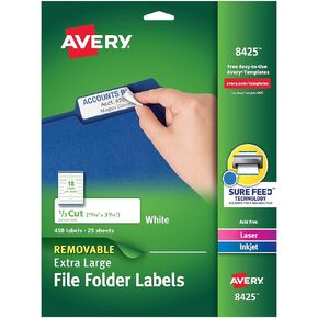 Avery 8425 File Folder Labels, X-Large, 1/3 Cut, 450/PK, White