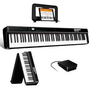 Piano Keyboard, 88 Key Full Size Weighted Folding Piano Keyboard, Digital Keyboard Piano with 2X25W Speakers, Music Stand, Keyboard Stickers, Earphones and Sustain Pedal