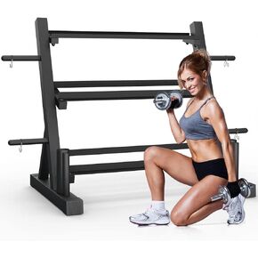 حامل حامل الدمبل ثلاثي الطبقات لصالة الألعاب الرياضية المنزلية، رفوف فولاذية لتخزين الأوزان الحرة للدمبل، وألواح الوزن، والحديد، بسعة وزن 1200 رطل in Kuwait