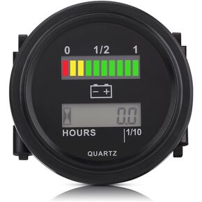 KIMISS 12V/24V/36V/48V/72V LED Digital Battery Indicator Gauge with Hour Meter for Golf Cart + Battery Meter Battery Indicator Battery Gauge LED Battery Indicator Battery Indicator H