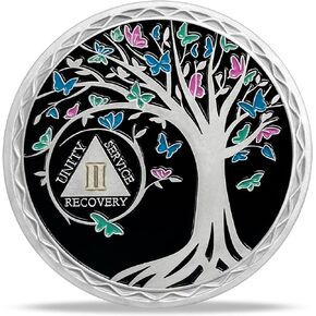 1 Year Sobriety Coin Tree of Life AA Medallion Alcoholics Anonymous Chip Anniversary Token Sobriety Gifts for Women Men in Recovery