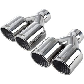 Upower 2.5" to 3.5" Dual Staggered Exhaust Tips 2 1/2 inch Inlet 3 1/2 inch Outlet 9.5" Long 304 Polished Stainless Weld On Double Wall Slant (Pack of 2)