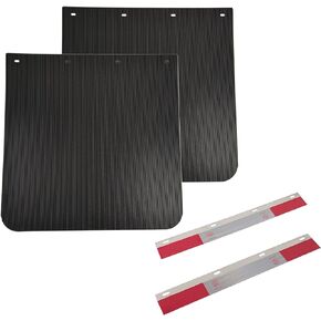 2PCS 24 x 24 inch Black Polymer Mud Flaps and 2PCS Mud Flap Reflector Reflective Tape Fit for Semi Trucks Trailers