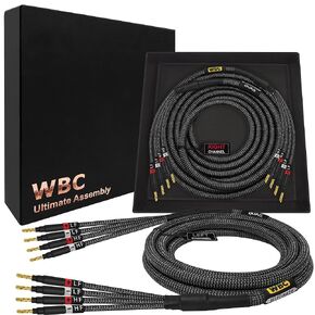 WORLDS BEST CABLES 6 Foot Ultimate - 12 AWG - Ultra-Pure OFC - Premium Audiophile HiFi Bi-Amp Speaker Cable Pair with Eminence Gold Banana Plugs & Carbon Tweed Jacket