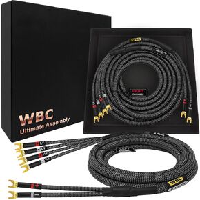 WORLDS BEST CABLES 6 Foot Ultimate - 9 AWG - Ultra-Pure OFC - Premium Audiophile HiFi Bi-Wire Speaker Cable Pair with Eminence Gold Spade Plugs & Carbon Tweed Jacket