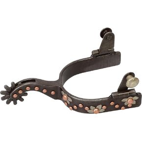 Weaver Leather Ladies' Spur with German Silver Floral Trim and Copper Dots, Buffed Brown
