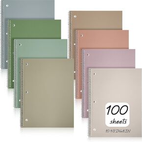 Teling 12 Pcs 1 Subject Spiral Notebook Wide Ruled Colored Notebook 8 x 10 1/2 Inch Pastel Spiral Notebook 3 Hole Divider Pockets Assorted Colors Easy Tear 100 Sheets Office (Light Colors)