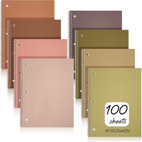 Teling 12 جهاز كمبيوتر شخصى 1 موضوع دفتر دوامة دفتر واسع يحكم 8 × 10 1/2 بوصة دفتر يومية دوامة 3 جيوب مقسمة فتحات ألوان متنوعة سهلة المسيل للدموع خط 100 ورقة مكتب المدرسة (ألوان زاهية)