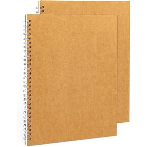 DSTELIN 10 inch x 7.5 inch, 100GSM, Blank Spiral Notebook, 2-Pack, Soft Cover, Sketch book, 50 Pages / 25 Sheets, (Brown)