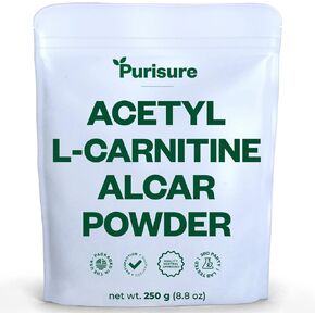 Acetyl L-Carnitine Powder, 250g, ALCAR Powder, Amino Acid Supplement, Acetyl L-Carnitine Supplement for Better Cognitive Performance and Muscular Endurance, Gluten Free, Non-GMO, 500 Servings