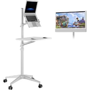 Omhuzsyo Portable Rolling Laptop cart Desk, Height Adjust can Support a Standing Workstation for Computers and Monitors, Store Mouse and Keyboard, Suitable for Sofas, Bedside, tv、Work, etc (White) in Kuwait