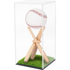 Baseball Display Case with Wood Baseball Stand Acrylic Box with Grass Pad Memorabilia Showcase Acrylic Baseball Holder for Autograph Ball Protector Display
