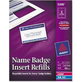 Avery 5390 Insert Badge Refill, Fits 2-1/4-Inch x3-1/2-Inch , 8/Sht, 400/BX, WE