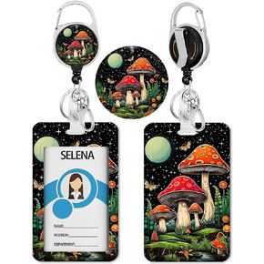 Badge Holder with Retractable Reel, Black Girls Id Card Badge Case with Carabiner Clip Heavy Duty, Vertical Card Name Tag Badge Protector Cover for Work Office Nurse Teacher Women Student Gifts
