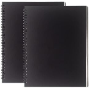 DSTELIN 10 inch x 7.5 inch, 100GSM, Blank Spiral Notebook, 2-Pack, Soft Cover, Sketch book, 100 Pages / 50 Sheets, with writing backboard, (Black)