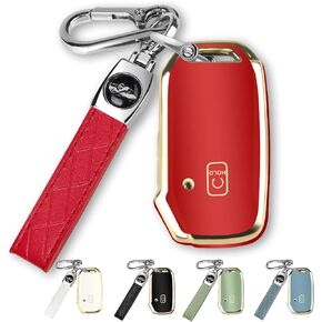 QBUC for KIA Key Fob Cover Case with Keychain for 2019 2020 2021 2022 Kia K5 Sorento Telluride etc (1 OR NO BUTTON ON FRONT SURFACE ONLY) (Blue)