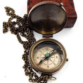 Brass Pocket Compass Hand Made Fully Functional compass Antique Nautical Replica Item With Leather Case.