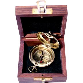 Handmade Brass Push Open Compass With Rose Wood Case, Pocket Compass For Hiking Rustic Vintage Home Decor Gifts